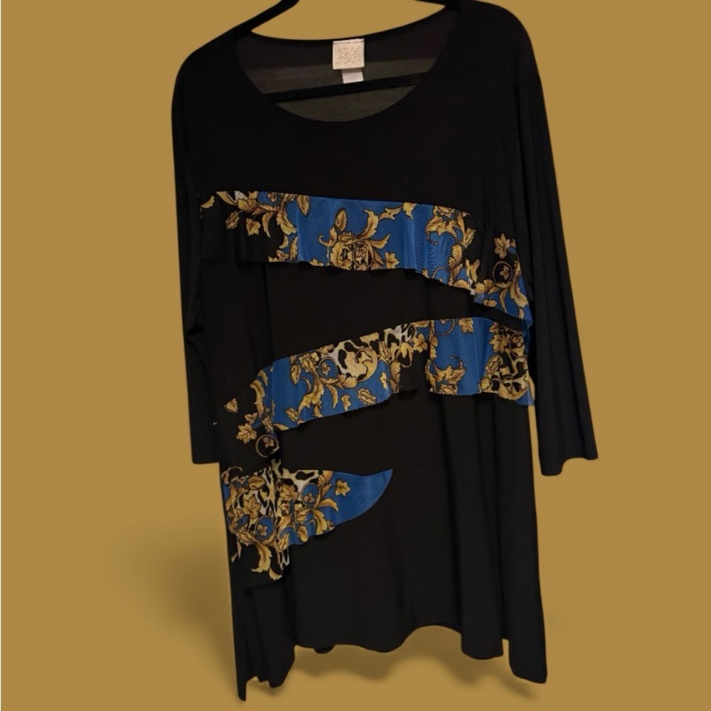 Chic Black and Blue Floral Women's Tunic